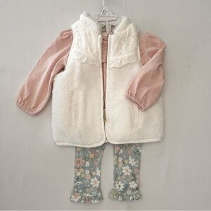 Aspen Kids Floral, Pink & White 12M 3 Piece Outfit- Vest, Shirt & Leggings. NWOT